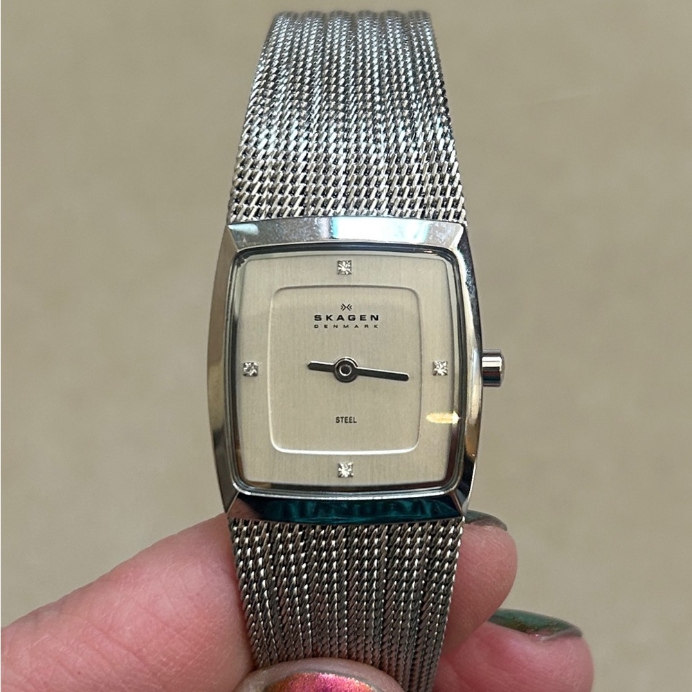 Skagan Denmark silver watch with pave diamonds